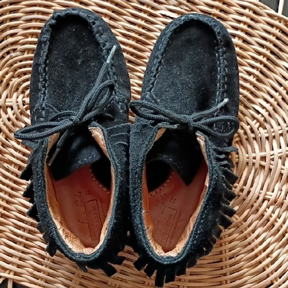 Kids Black Suede Moccasin Shoes